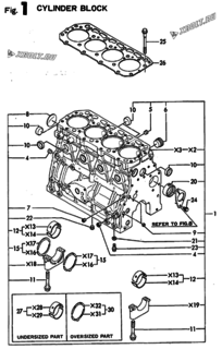  Двигатель Yanmar 4TN82E-HP, узел -  Блок цилиндров 