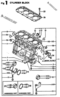 Двигатель Yanmar 4TN82E-RK, узел -  Блок цилиндров 