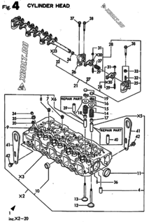  Двигатель Yanmar 4TN82E-RK, узел -  Головка блока цилиндров (ГБЦ) 