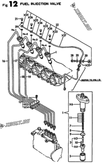  Двигатель Yanmar 4TN82E-RK, узел -  Форсунка 