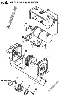  Двигатель Yanmar L40E-DV(W), узел -  Воздушный фильтр и глушитель 