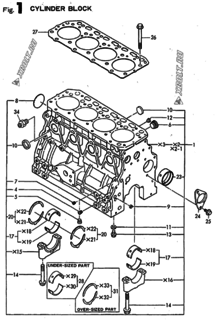  Двигатель Yanmar 4TN82E-AS, узел -  Блок цилиндров 