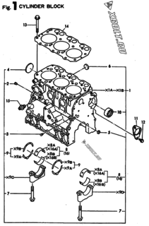  Двигатель Yanmar 3TNA72E-UAS, узел -  Блок цилиндров 