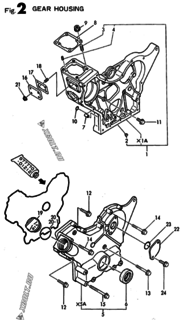  Двигатель Yanmar 3TNA72E-UAS, узел -  Корпус редуктора 