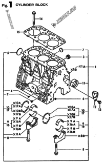  Двигатель Yanmar 3TN82E-RK, узел -  Блок цилиндров 