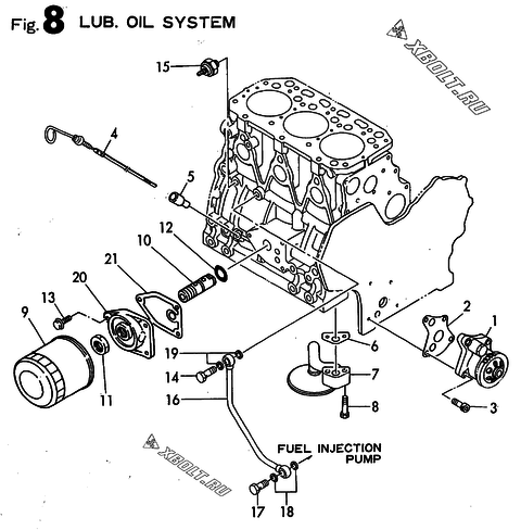  Система смазки двигателя Yanmar 3TN82E-RK
