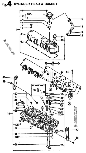  Головка блока цилиндров (ГБЦ) двигателя Yanmar 4TN82E-RDWS