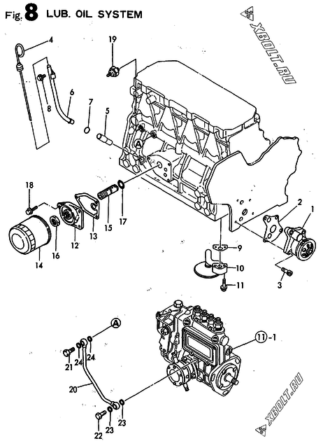  Система смазки двигателя Yanmar 4TN82E-RDWS