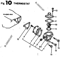  Двигатель Yanmar 4TN82E-RDWS, узел -  Термостат 