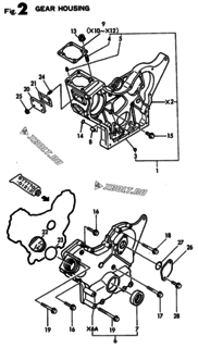  Двигатель Yanmar 3TNA72E-HP, узел -  Корпус редуктора 