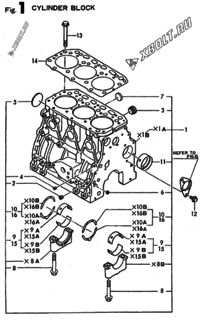  Двигатель Yanmar 3TN82E-NC, узел -  Блок цилиндров 