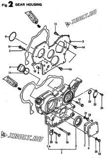  Двигатель Yanmar 3TN82E-NC, узел -  Корпус редуктора 