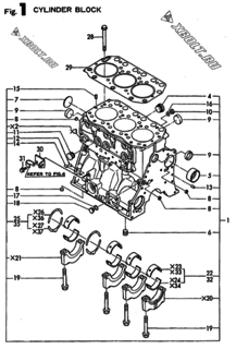  Двигатель Yanmar 3TN100E-SB, узел -  Блок цилиндров 