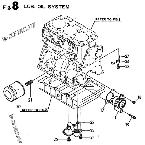  Система смазки двигателя Yanmar 3TN100E-SB