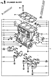  Двигатель Yanmar 3TN100E-SD2, узел -  Блок цилиндров 