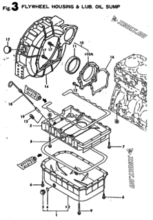  Двигатель Yanmar 3TN100E-SD2, узел -  Маховик с кожухом и масляным картером 