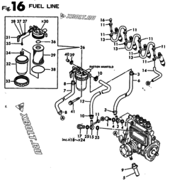  Двигатель Yanmar 4TN84TE-SD1, узел -  Топливопровод 