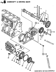  Двигатель Yanmar 4TN100E-SD2, узел -  Распредвал и приводная шестерня 