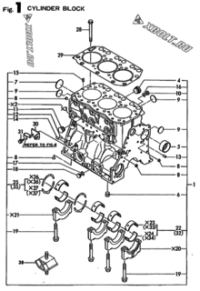 Двигатель Yanmar 3TN100E-SMD, узел -  Блок цилиндров 
