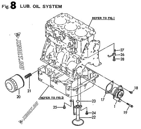  Система смазки двигателя Yanmar 3TN100E-SMD