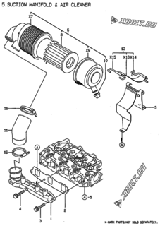  Двигатель Yanmar 3TNE68-ADCL, узел -  Впускной коллектор и воздушный фильтр 