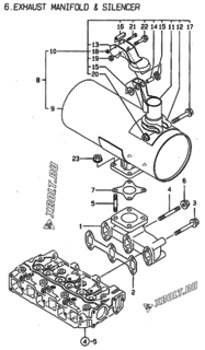  Двигатель Yanmar 3TNE68-ADCL, узел -  Выпускной коллектор и глушитель 