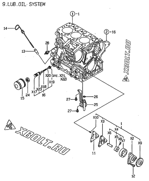  Система смазки двигателя Yanmar 3TNE68-ADCL