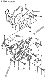  Двигатель Yanmar 3TNE78A-ADCL, узел -  Корпус редуктора 