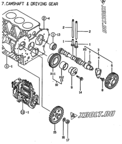  Двигатель Yanmar 3TNE78A-ADCL, узел -  Распредвал и приводная шестерня 
