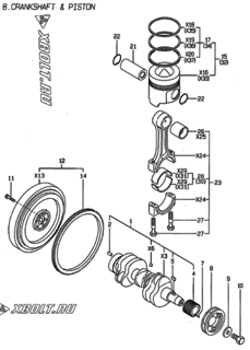 Двигатель Yanmar 3TNE78A-ADCL, узел -  Коленвал и поршень 