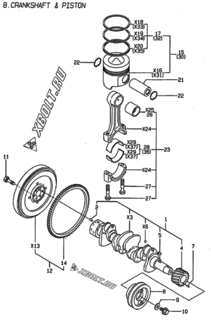  Двигатель Yanmar 4TNE84-ADCL, узел -  Коленвал и поршень 