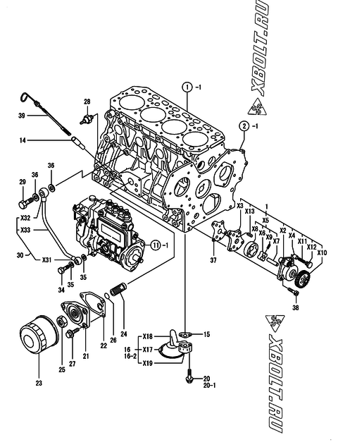  Система смазки двигателя Yanmar 4TNE84-ADCL