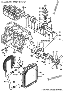  Двигатель Yanmar 4TNE84-ADCL, узел -  Система водяного охлаждения 