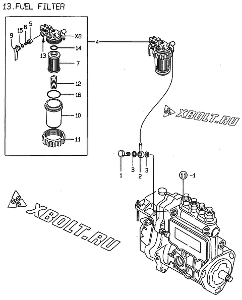  Топливный фильтр двигателя Yanmar 4TNE84-ADCL