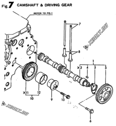  Двигатель Yanmar 4TNE88-ADCL, узел -  Распредвал и приводная шестерня 