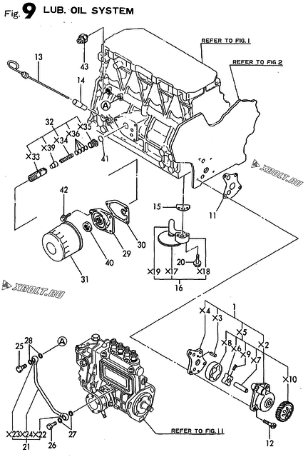  Система смазки двигателя Yanmar 4TNE88-ADCL