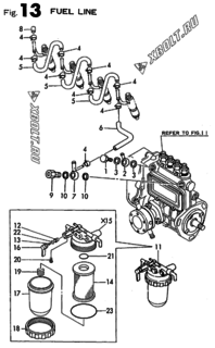  Двигатель Yanmar 4TNE88-ADCL, узел -  Топливопровод 