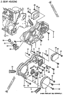  Двигатель Yanmar 3TN100E-ACG, узел -  Корпус редуктора 