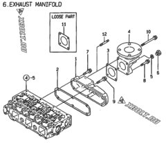  Двигатель Yanmar 3TN100E-ACG, узел -  Выпускной коллектор 