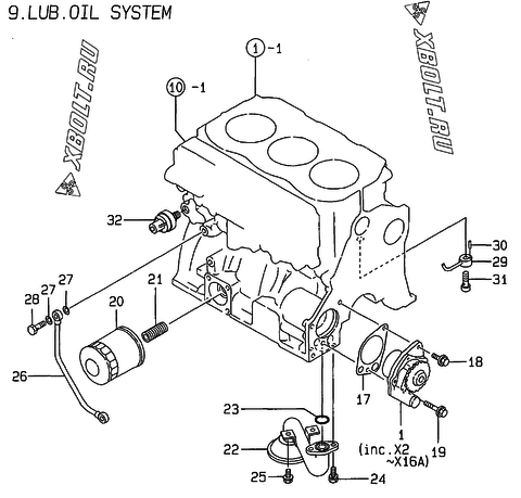  Система смазки двигателя Yanmar 3TN100E-ACG
