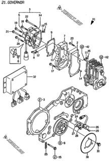 Двигатель Yanmar 3TN100E-ACGD, узел -  Регулятор оборотов 