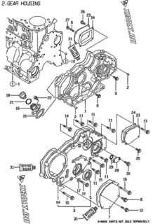  Двигатель Yanmar 4TN100E-ACG, узел -  Корпус редуктора 