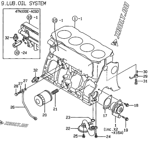  Система смазки двигателя Yanmar 4TN100E-ACG