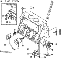  Двигатель Yanmar 4TN100E-ACG, узел -  Система смазки 