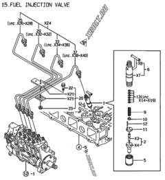  Двигатель Yanmar 4TN100E-ACG, узел -  Форсунка 