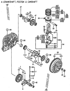  Двигатель Yanmar L48AE-DEGMR, узел -  Коленвал, поршень и распредвал 