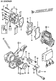  Двигатель Yanmar 4TNE88-ACGD, узел -  Регулятор оборотов 