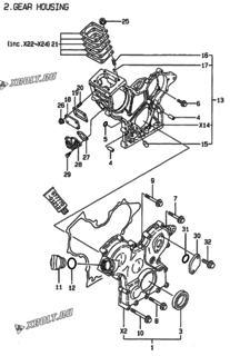  Двигатель Yanmar 2TN66E-DB, узел -  Корпус редуктора 