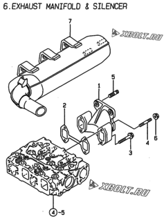  Двигатель Yanmar 2TN66E-DB, узел -  Выпускной коллектор и глушитель 