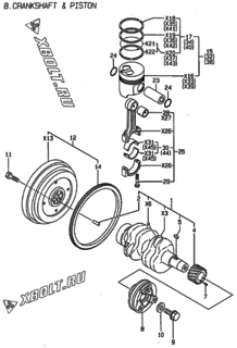  Двигатель Yanmar 2TN66E-DB, узел -  Коленвал и поршень 